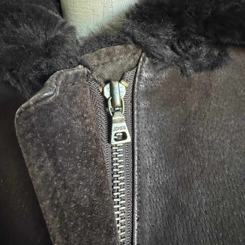 Jones New York | Leather and Faux Sherling Coat with Hood size L - Picture 4 of 16